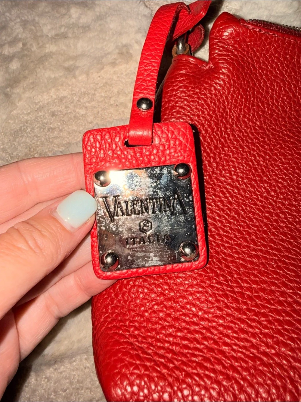 Valentina Red Pebbled Leather Zip Clutch